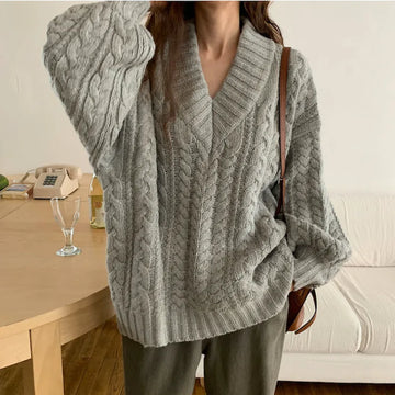 Getadme Winter Women Sweater Women Clothing Knitted Loose Sweater Wool Oversize Pullover Woman Sweaters Girls Thick Long Sleeve Top Tarf